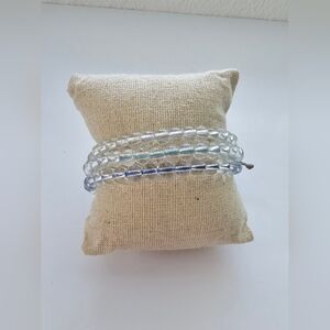 Set Of Three Adjustable  Friendship Clear and Blue Beaded Bracelets